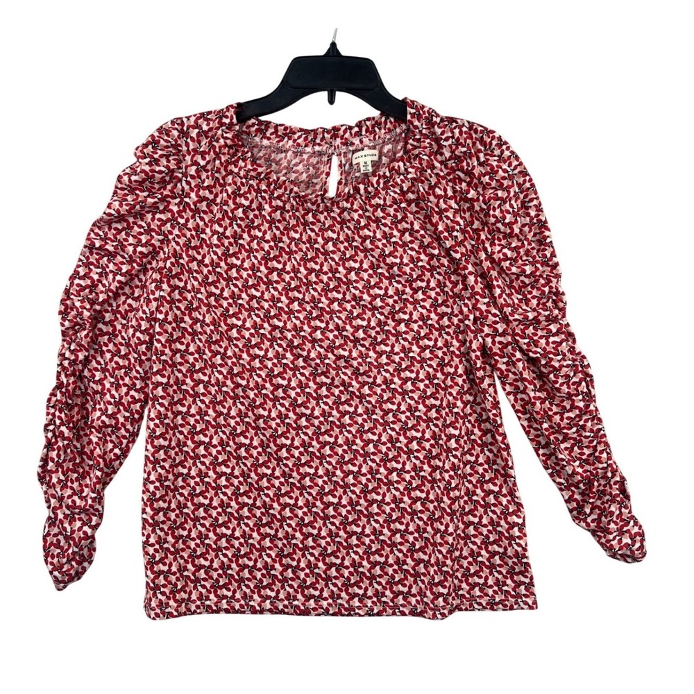 Max Studio Floral Blouse Shirred Sleevesβ Size M Red Ruffled Neck Cottagecore